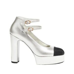 🤍Chanel Mary Jane’s- Silver and Black Platform Heels
